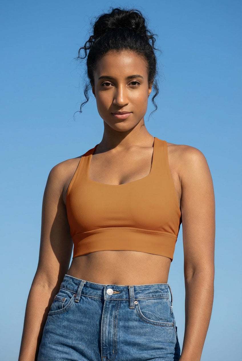 Golden Nude Skin Tone Recycled Longline Sports Bra